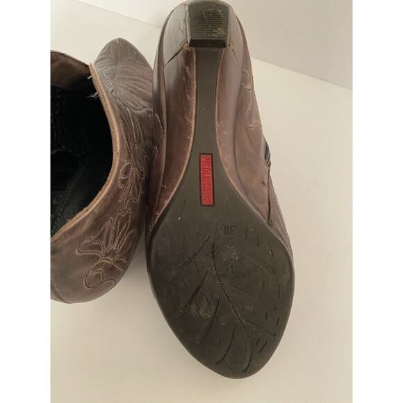 Pikolinos Embroidered Ankle Boots Heeled Slip On Almond Toe Brown EU 38 US 7.5 - Picture 7 of 11